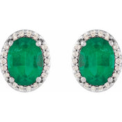 Platinum 6x4 mm Lab-Grown Emerald & .06 CTW Natural Diamond Halo-Style Earrings