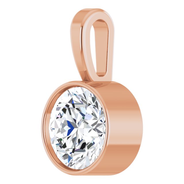 14K Rose 5/8 CT Lab-Grown Diamond Bezel-Set Solitaire Pendant