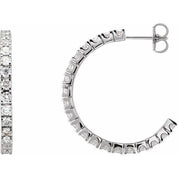 14K White 2 1/5 CTW Lab-Grown Diamond 27.7 mm Hoop Earrings
