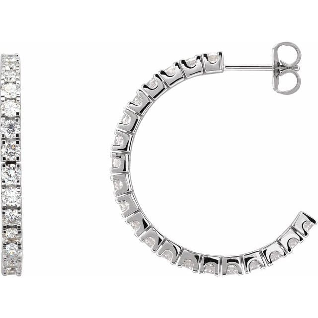 14K White 2 1/5 CTW Lab-Grown Diamond 27.7 mm Hoop Earrings