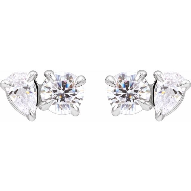 14K White 1 1/6 CTW Lab-Grown Diamond Two-Stone Stud Earrings