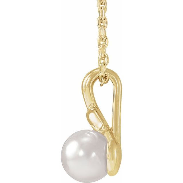 14K Yellow 5 mm Cultured White Akoya Pearl Floral 16-18" Necklace
