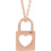 14K Rose 13.6x9 mm Cutout Heart Lock 16-18" Necklace