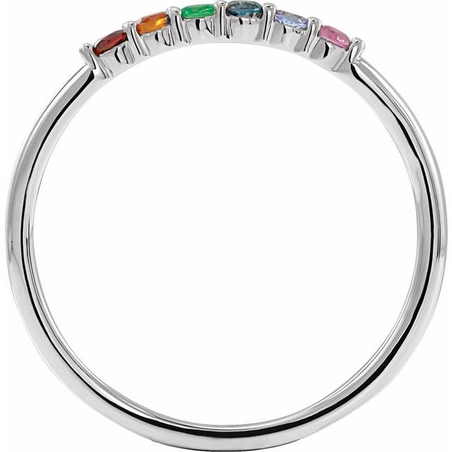 14K White Natural Multi-Gemstone Rainbow Stackable Ring