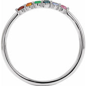 Platinum Natural Multi-Gemstone Rainbow Stackable Ring