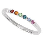 14K White Natural Multi-Gemstone Rainbow Stackable Ring