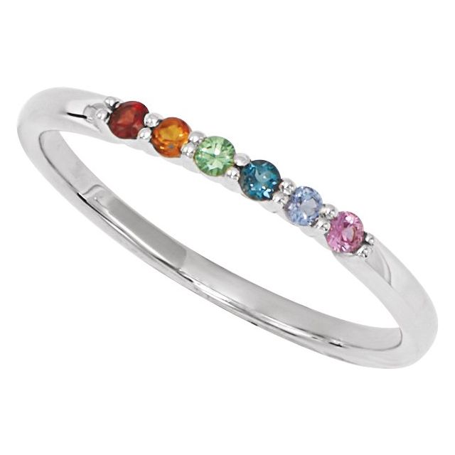 14K White Natural Multi-Gemstone Rainbow Stackable Ring
