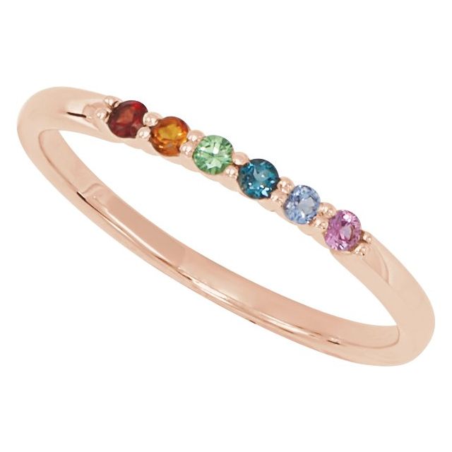 14K Rose Natural Multi-Gemstone Rainbow Stackable Ring
