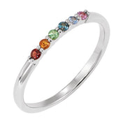 Platinum Natural Multi-Gemstone Rainbow Stackable Ring