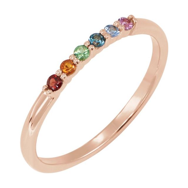 14K Rose Natural Multi-Gemstone Rainbow Stackable Ring