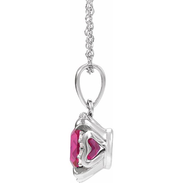14K White Lab-Grown Ruby & .04 CTW Natural Diamond 18" Necklace