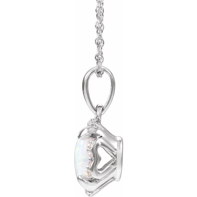 14K White Lab-Grown White Opal & .04 CTW Natural Diamond 18" Necklace