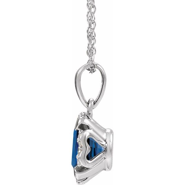 14K White Lab-Grown Blue Sapphire & .04 CTW Natural Diamond 18" Necklace