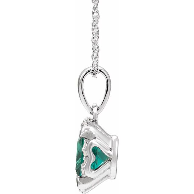 14K White Lab-Grown Emerald & .04 CTW Natural Diamond 18" Necklace
