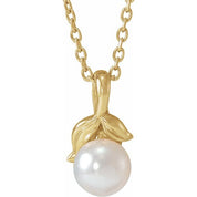 14K Yellow 4 mm Cultured White Akoya Pearl Floral 16-18" Necklace