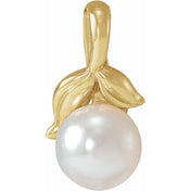 14K Yellow 6-6.5 mm Cultured White Akoya Pearl Floral Pendant