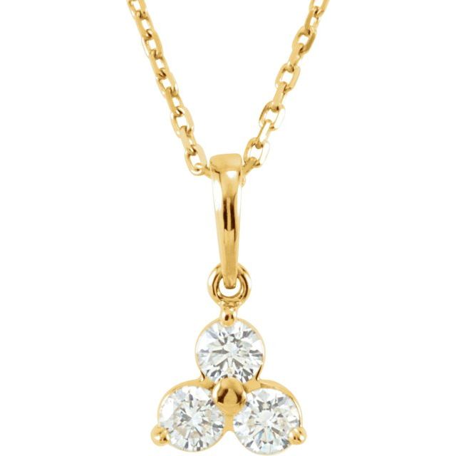 14K Yellow 1/2 CTW Diamond Three-Stone 18" Necklace