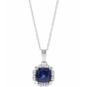 14K White Lab-Grown Blue Sapphire & .04 CTW Natural Diamond 18" Necklace