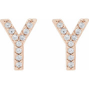 14K Rose .07 CTW Natural Diamond Initial Y Earrings