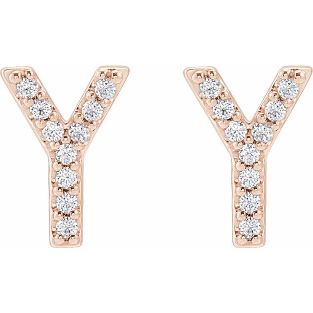14K Rose .07 CTW Natural Diamond Initial Y Earrings