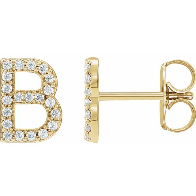14K Yellow Gold 1/5 CTW Natural Diamond Initial B Earrings - Elegant Personalization by [Brand Name]