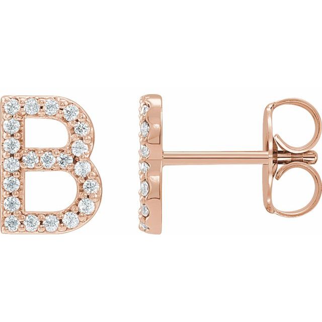 14K Rose Gold 1/5 CTW Natural Diamond Initial B Earrings