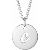 14K White Script Initial C 16-18" Necklace