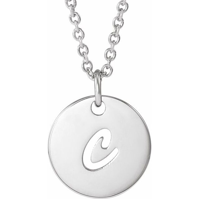 14K White Script Initial C 16-18" Necklace