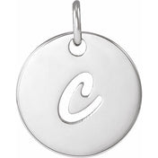 14K White Script Initial C Pendant