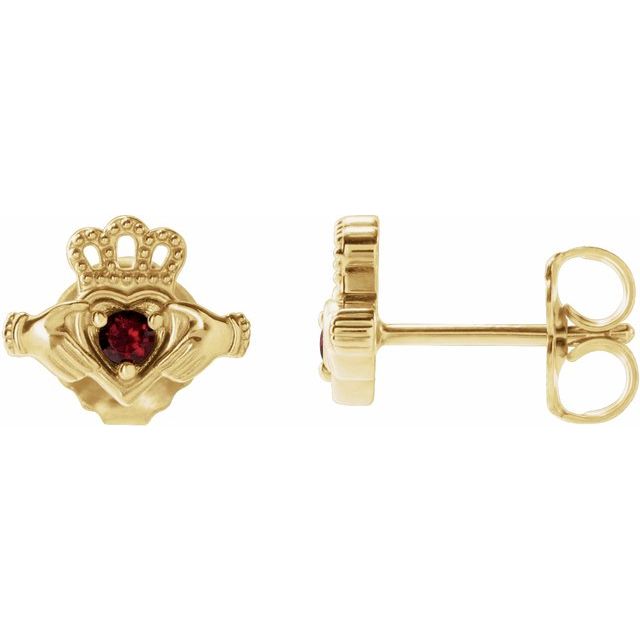 14K Yellow Natural Mozambique Garnet Claddagh Earrings - Stunning Design