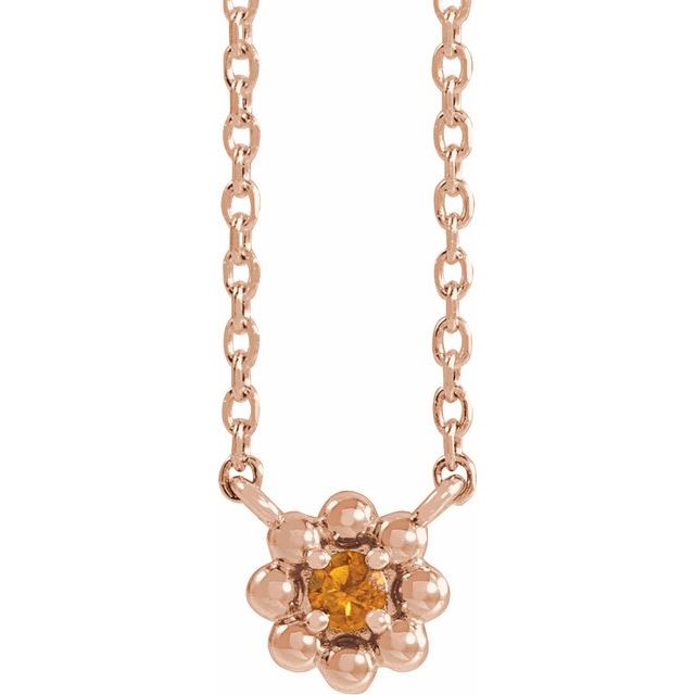 14K Rose Natural Citrine Beaded Youth 16" Necklace
