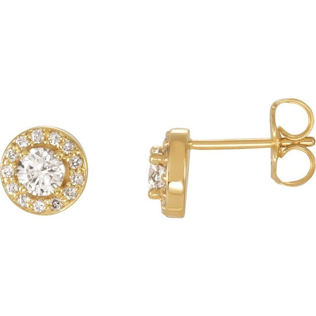 14K Yellow Gold 5/8 CTW Natural Diamond Halo-Style Earrings - Stunning Elegance