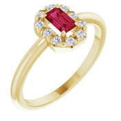 14K Yellow Natural Ruby & 1/8 CTW Natural Diamond French-Set Halo-Style Ring