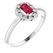 Sterling Silver Lab-Grown Ruby & 1/8 CTW Natural Diamond French-Set Halo-Style Ring