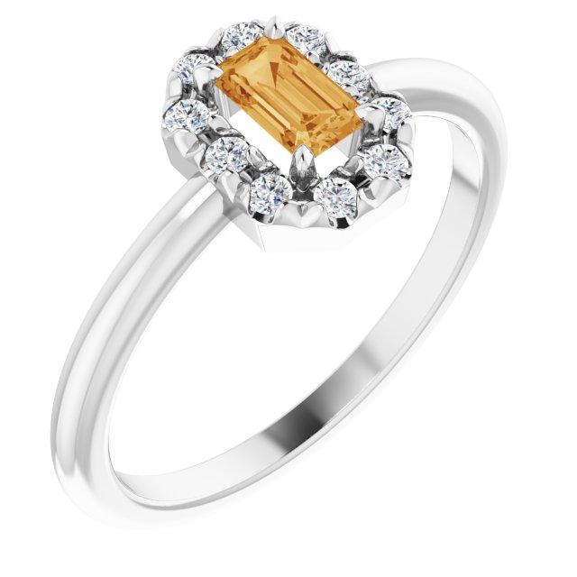 Platinum Natural Citrine & 1/8 CTW Natural Diamond French-Set Halo-Style Ring