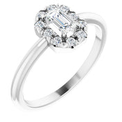 14K White Natural White Sapphire & 1/8 CTW Natural Diamond French-Set Halo-Style Ring