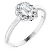 14K White Natural White Sapphire & 1/8 CTW Natural Diamond French-Set Halo-Style Ring