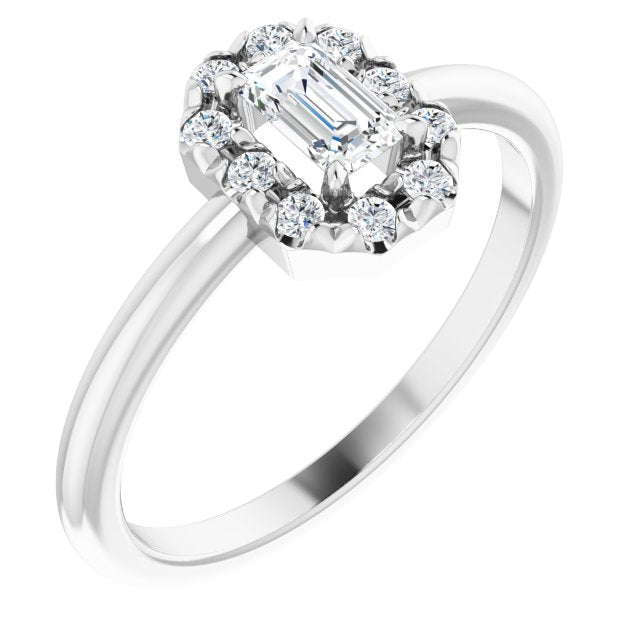 14K White Natural White Sapphire & 1/8 CTW Natural Diamond French-Set Halo-Style Ring
