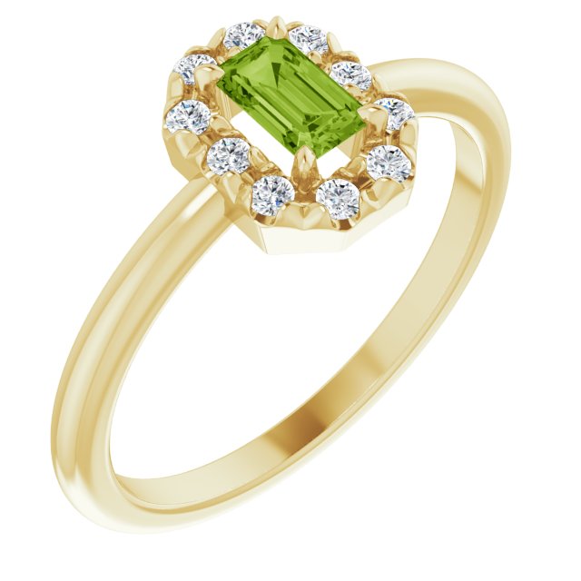 14K Yellow Natural Peridot & 1/8 CTW Natural Diamond French-Set Halo-Style Ring