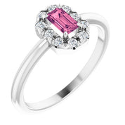 14K White Natural Pink Tourmaline & 1/8 CTW Natural Diamond French-Set Halo-Style Ring