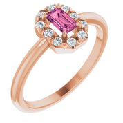 14K Rose Natural Pink Tourmaline & 1/8 CTW Natural Diamond French-Set Halo-Style Ring