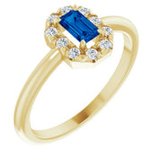14K Yellow Natural Blue Sapphire & 1/8 CTW Natural Diamond French-Set Halo-Style Ring