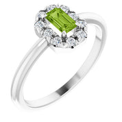 14K White Natural Peridot & 1/8 CTW Natural Diamond French-Set Halo-Style Ring