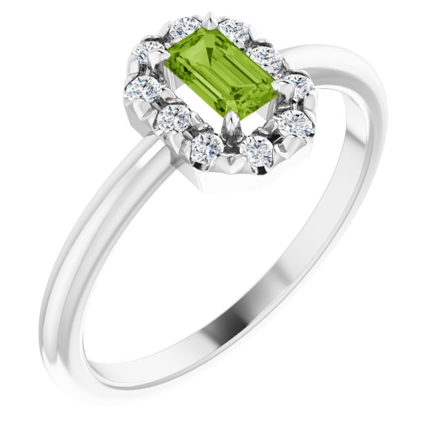 14K White Natural Peridot & 1/8 CTW Natural Diamond French-Set Halo-Style Ring