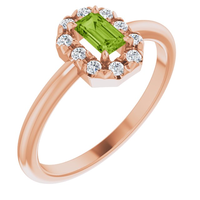 14K Rose Natural Peridot & 1/8 CTW Natural Diamond French-Set Halo-Style Ring