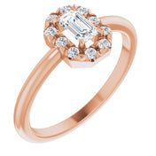 14K Rose Natural White Sapphire & 1/8 CTW Natural Diamond French-Set Halo-Style Ring