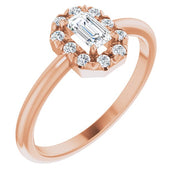 14K Rose Natural White Sapphire & 1/8 CTW Natural Diamond French-Set Halo-Style Ring