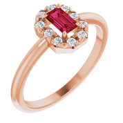 14K Rose Natural Ruby & 1/8 CTW Natural Diamond French-Set Halo-Style Ring