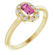 14K Yellow Natural Pink Tourmaline & 1/8 CTW Natural Diamond French-Set Halo-Style Ring