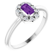 Sterling Silver Natural Amethyst & 1/8 CTW Natural Diamond French-Set Halo-Style Ring